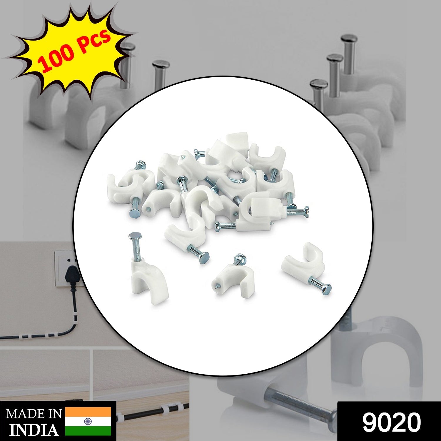 9020 100 Pc 6 MM Cable Clip used in all kinds of wires to make them stuck and holded in walls etc. 9020 100 Pc 6 MM Cable Clip used in all kinds of wires to make them stuck and holded in walls etc.
